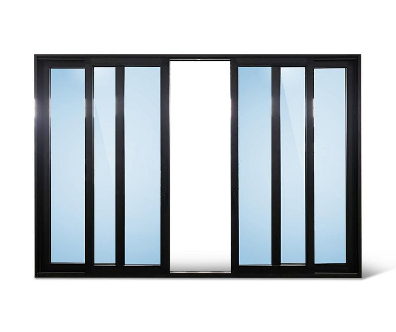 Multi-panel aluminum sliding glass door with one panel open