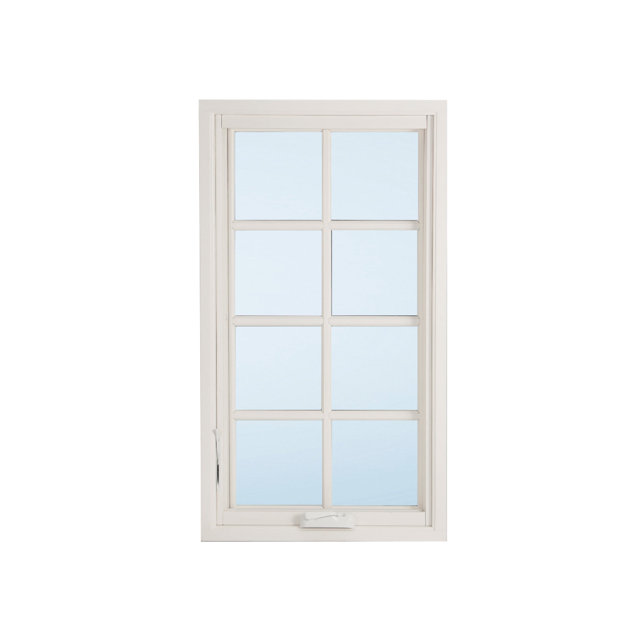 White crank-out casement window with divided lites