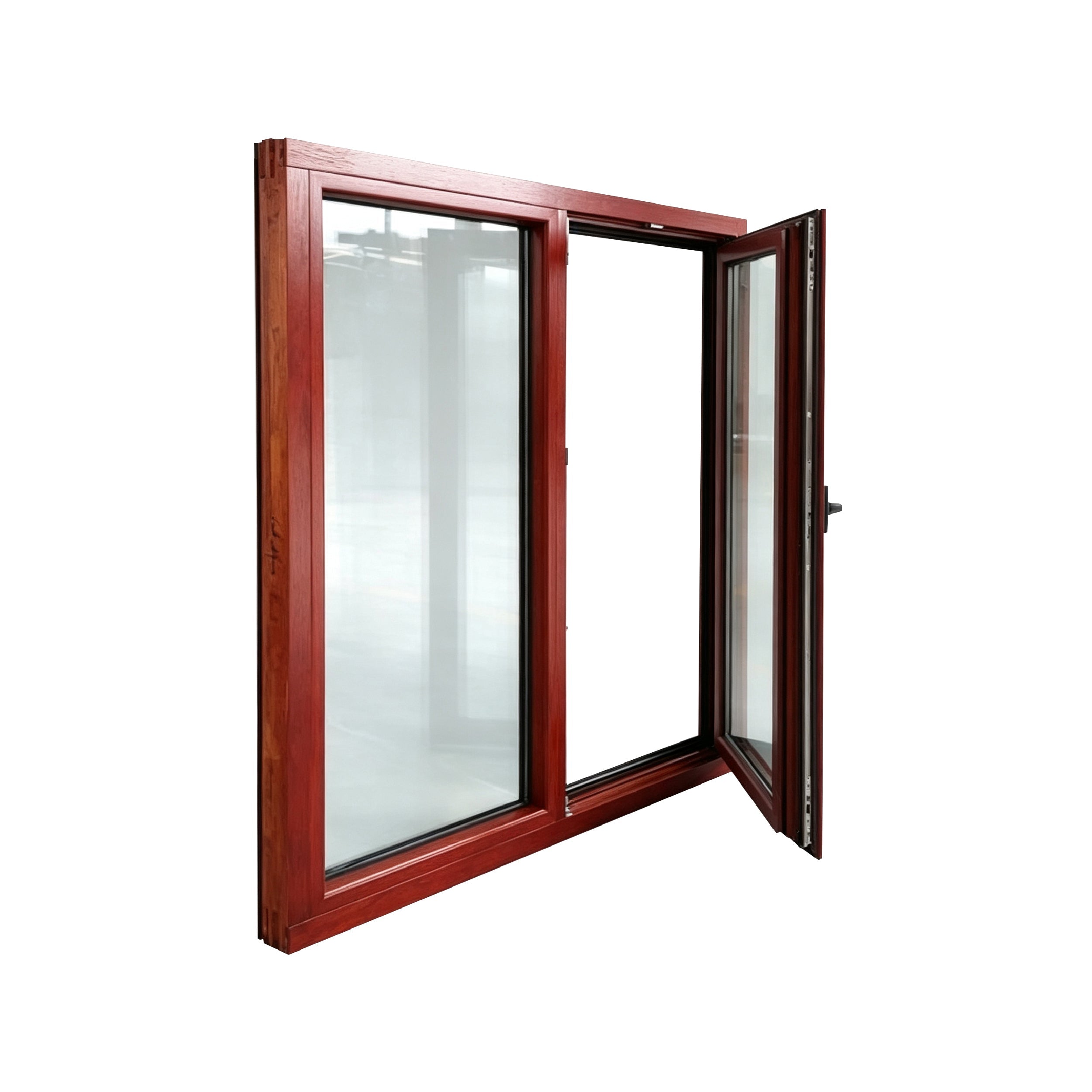 Wood-clad tilt and turn window with a fixed lite and an opening sash